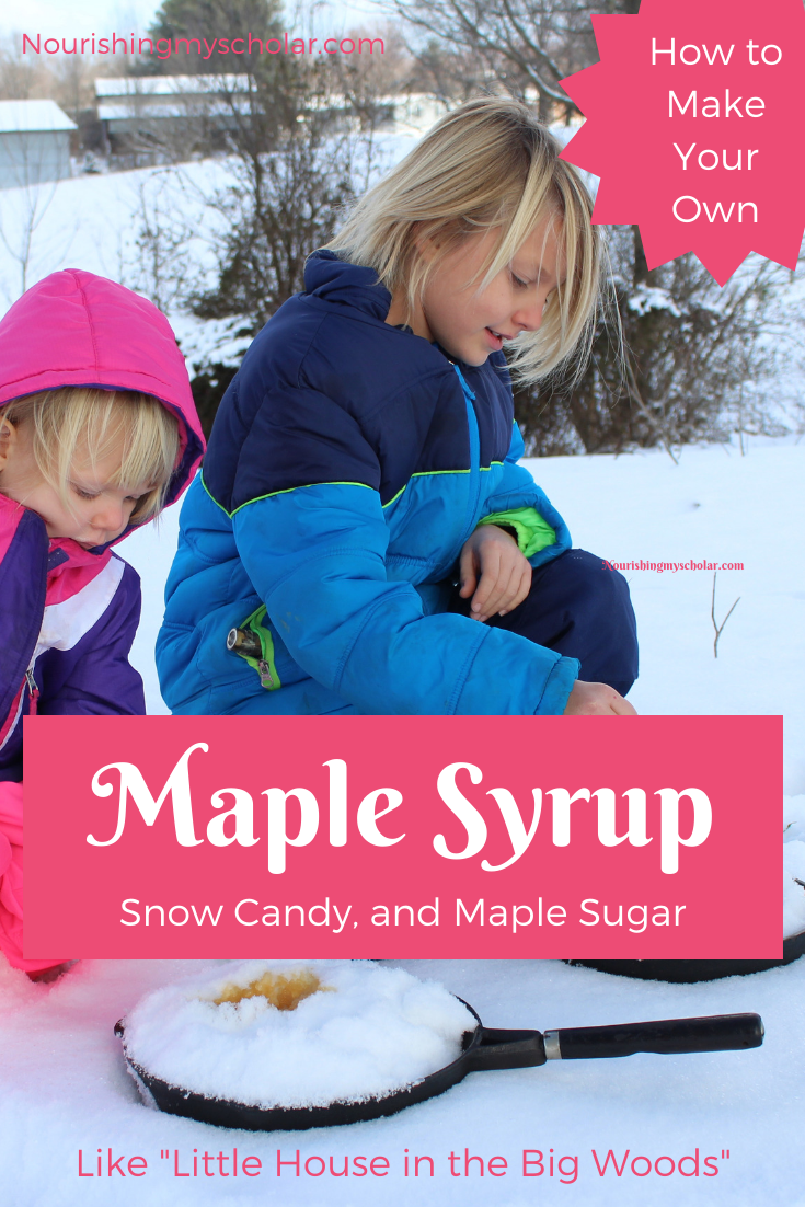 Make Maple Syrup Snow Candy with your children as they learned about candy making, sugar, math, and chemistry with its relation to a wonderful book! - #homeschooling #winteractivities #ihsnet #kidfun #littlehouseonthepraire #maplesyrup #maplecandy #candyscience #snowcandy #snowdayactivity