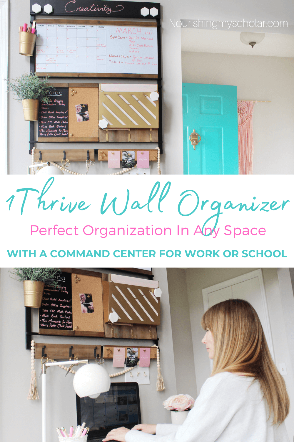 Getting Organized with a 1Thrive Wall Organizer: If your looking for a wall organizer for your home office, homeschool space, or family space then check out my review of 1Thrive's Susan command center! It is perfect for organizing schedules, papers, documents, and more! #commandcenter #familyorganization #familywallorganizer #homeoffice #homeschoolwallorganizer #officespacerefresh #officespaceupdate #officewallorganizer #organization #organizationideas #organizedhome #wallorganization