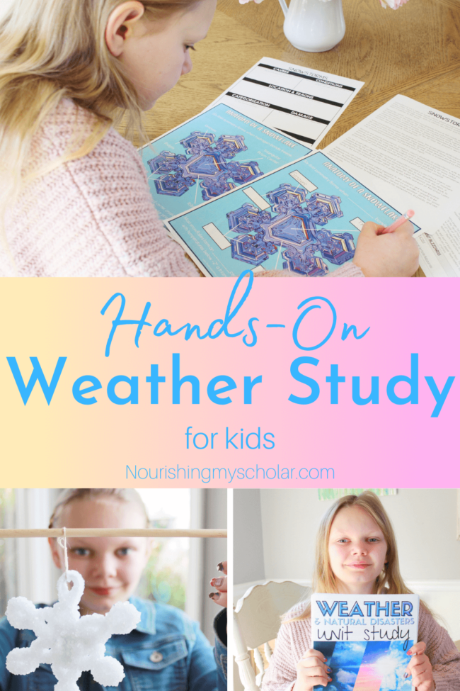 Hands-On Weather Study for Kids: Spring, summer, autumn, or winter- anytime is a great time to study the weather with your kids. Learn about how to predict the weather, different weather patterns, and natural disasters with this awesome hands-on unit study! #unitstudy #curriculum #weatherstudy #ihsnet